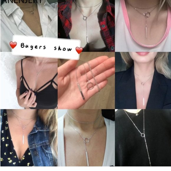 NEW 925 Sterling Silver Circle Long Chain Necklace - Picture 11 of 16